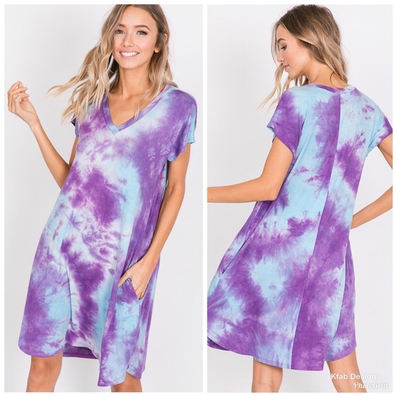 🛍LAST 1! Tie Dye Pocket V Neck Swing Dress! - Picture 2 of 4